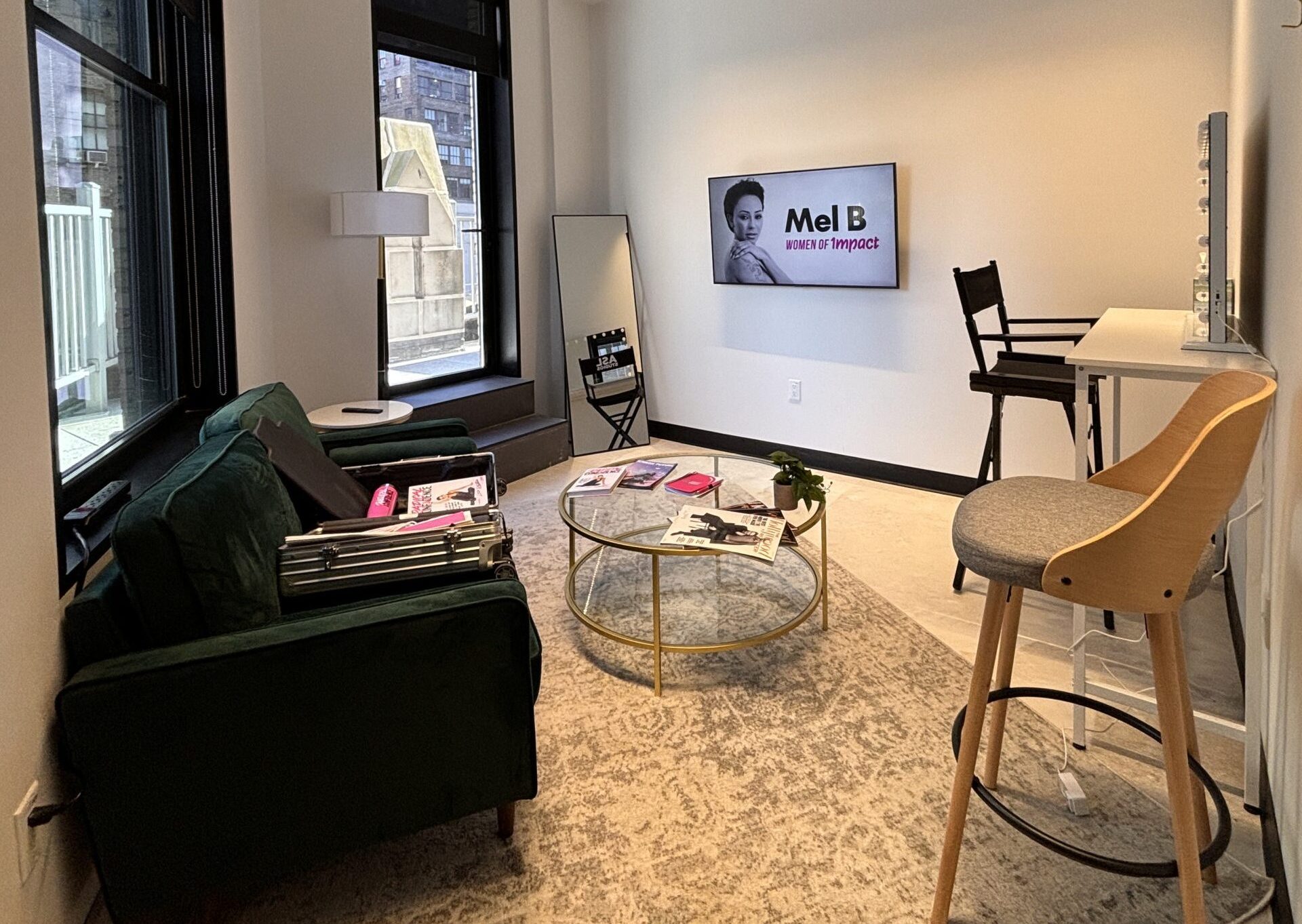 VIP green room with in-house viewing and private balcony at ASL Studios