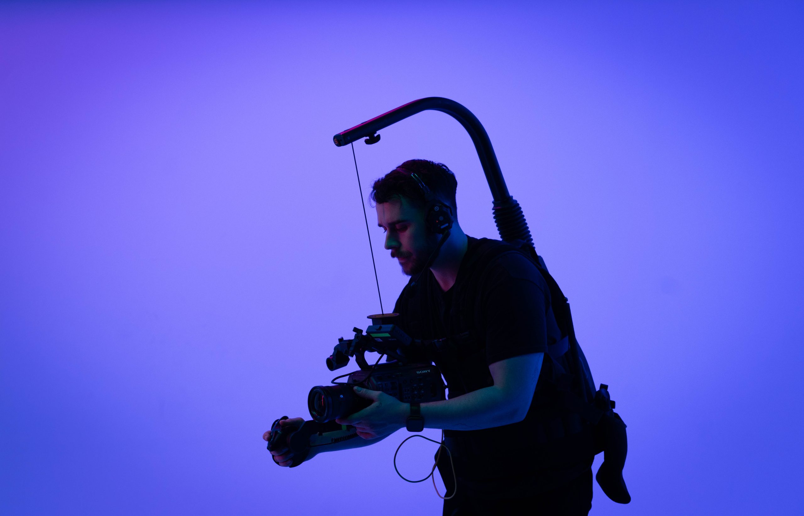 crew josh in studio one with camera on easy rig