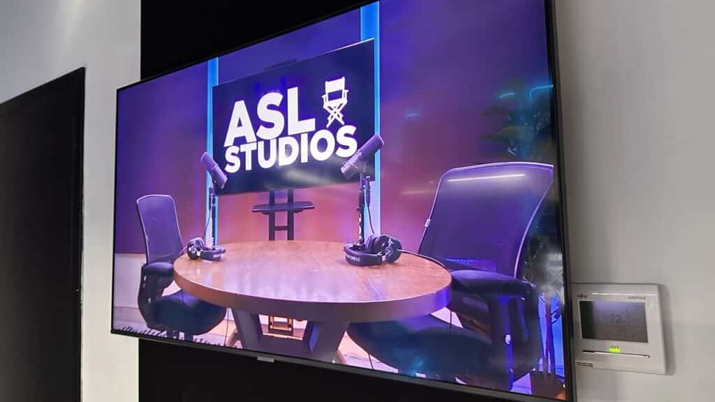 In room feed of video podcast studio at ASL Productions