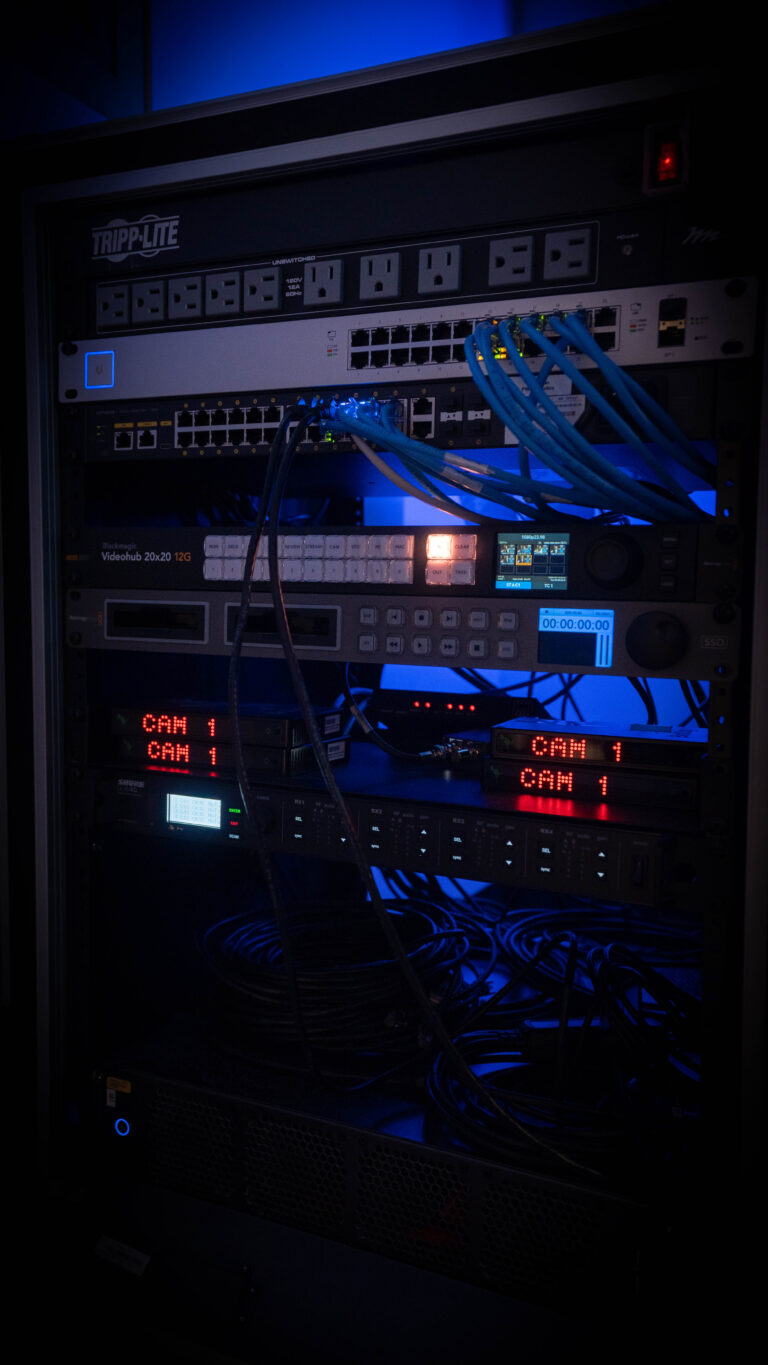 Live stream control room server rack at ASL Studios