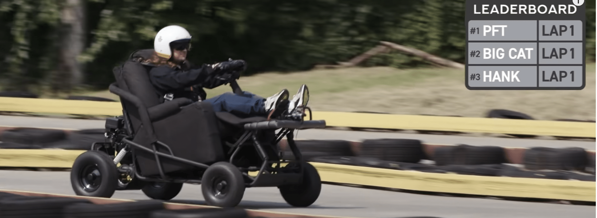 Lazy Boy Go Kart on the Track racing for Barstool Sports
