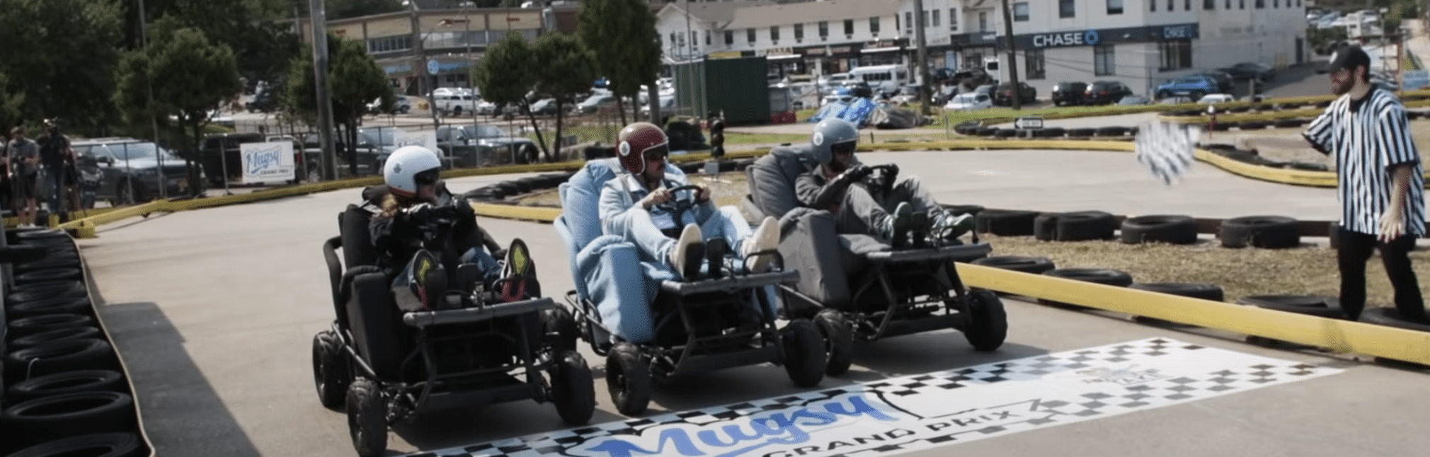 Mugsy Jeans Lazy Boy Go-Karts at a track ready to race