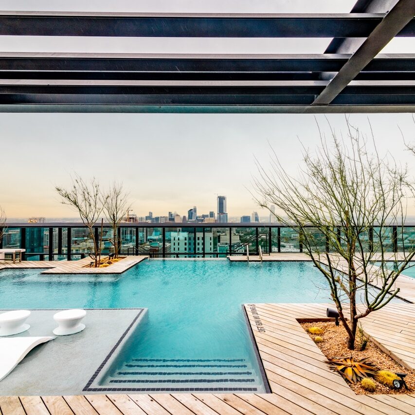 pool on rooftop of student yousing in austin, texas