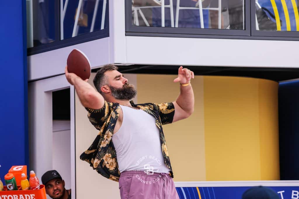 One of our favorite event video productions with the kelsey brothers at sport beach. Kelsey throwing a football to the crowd on stage.