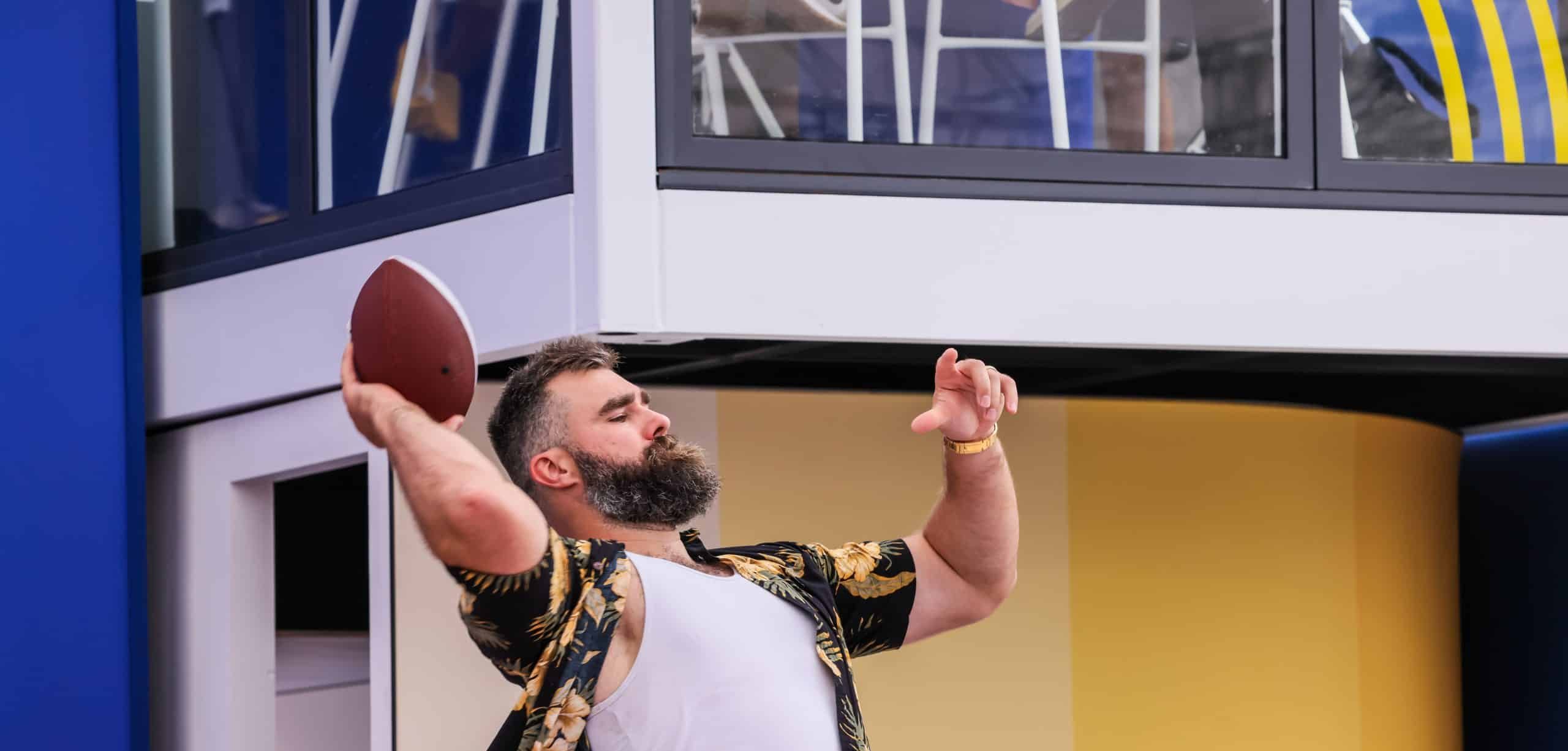 One of our favorite event video productions with the kelsey brothers at sport beach. Kelsey throwing a football to the crowd on stage.