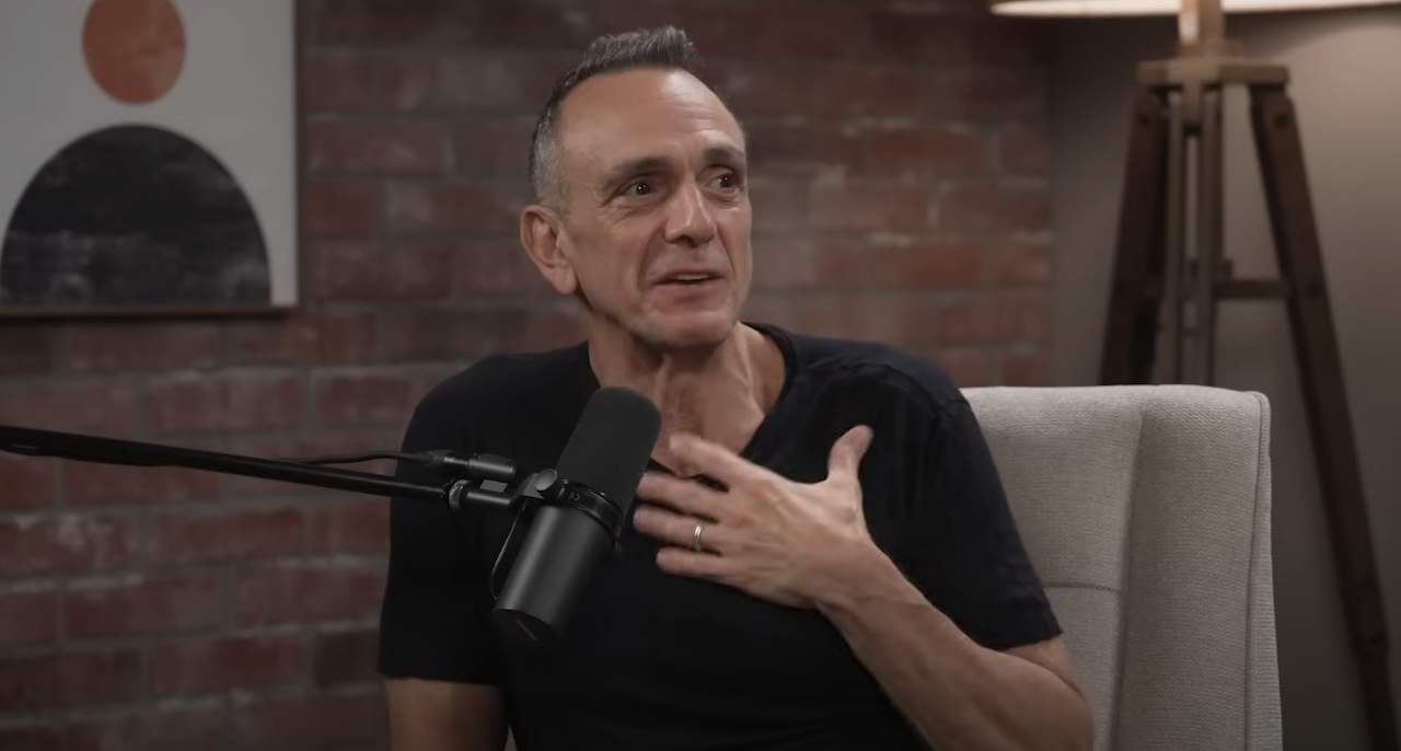 living room podcast studio with hank azaria
